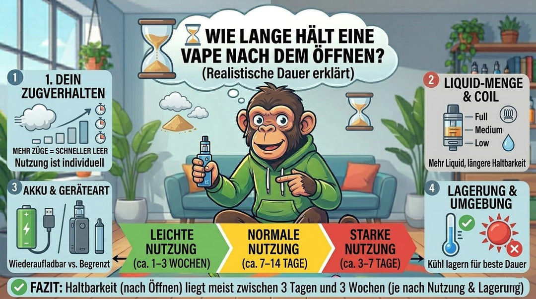 Wie lange hält eine Vape nach dem Öffnen?